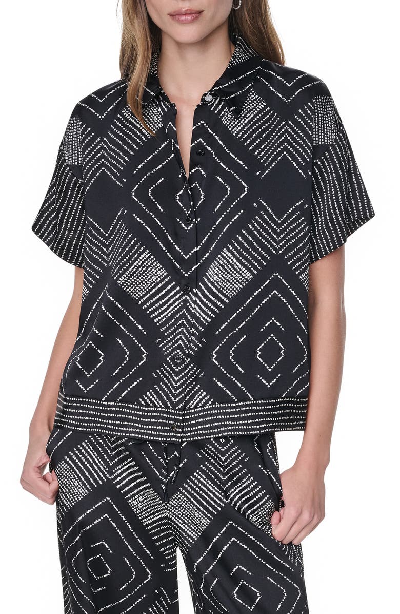 DKNY Scarf Print Button Front Shirt, Main, color, Geo Diamond Pointelle