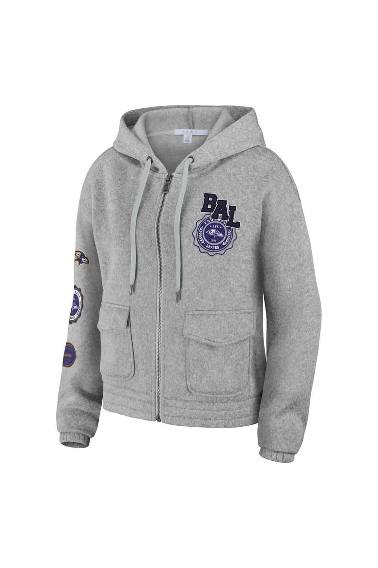 Women's WEAR by Erin Andrews Heather Gray Baltimore Ravens Full-Zip Hoodie, Alternate, color, Heather Gray