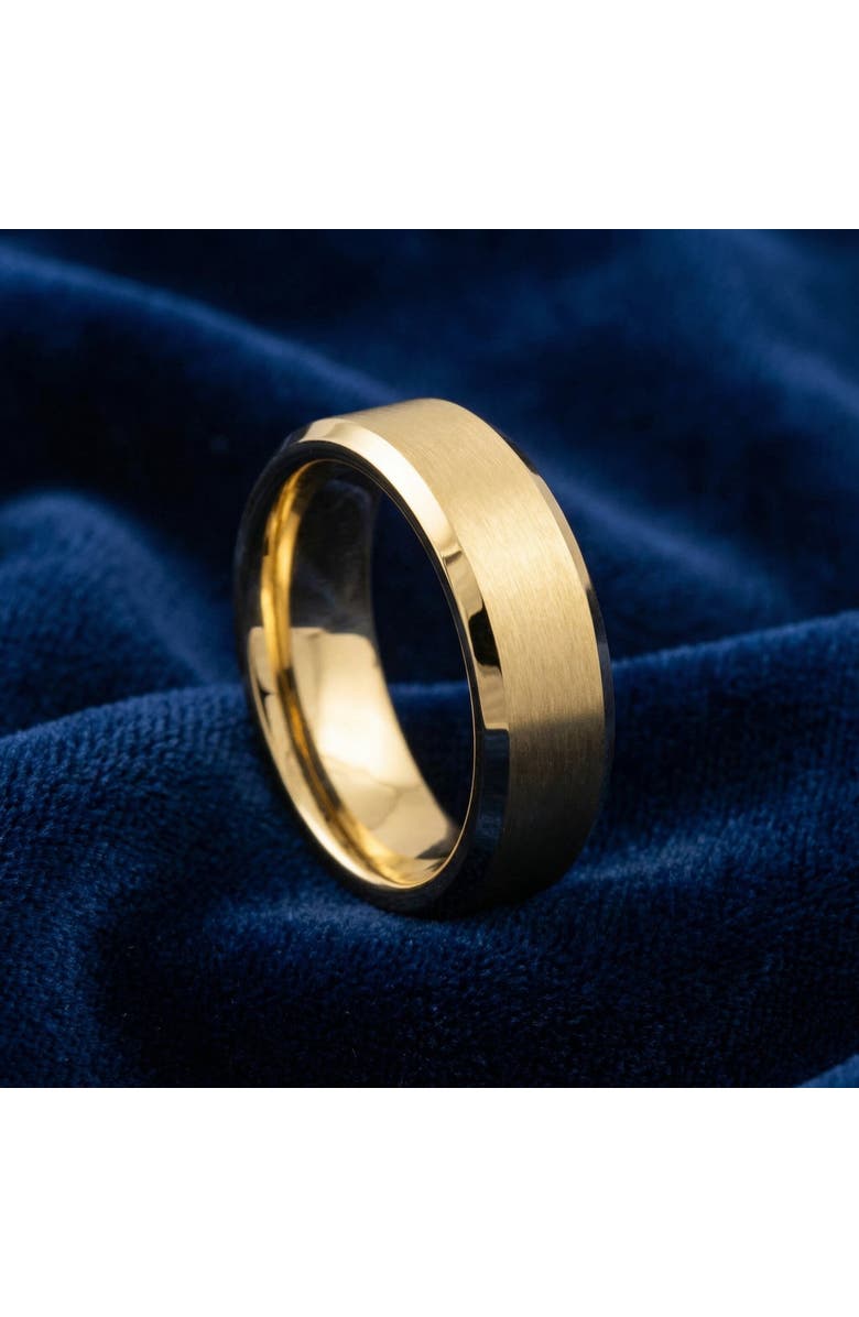 Bliss Diamond Mens Gold Plated Tungsten Ring 6mm Comfort Fit Brushed Beveled Edge Wedding Band, Alternate, color, Tungsten