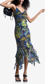 Desigual Print Ruffle Sleeveless Midi Dress