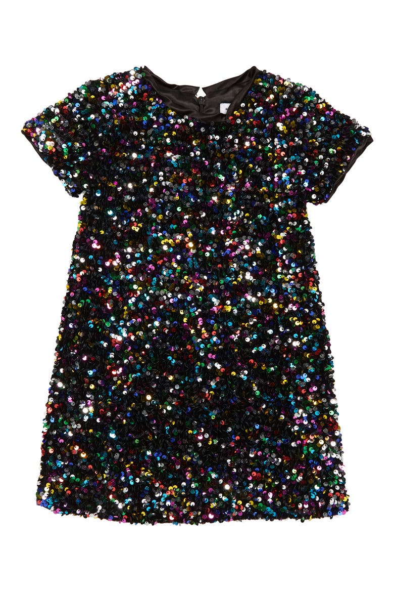 Shimmer Stardust Sequin Dress, Main, color, BLACK
