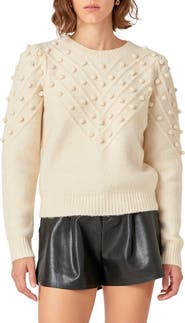 English Factory Pompom Accent Crewneck Sweater