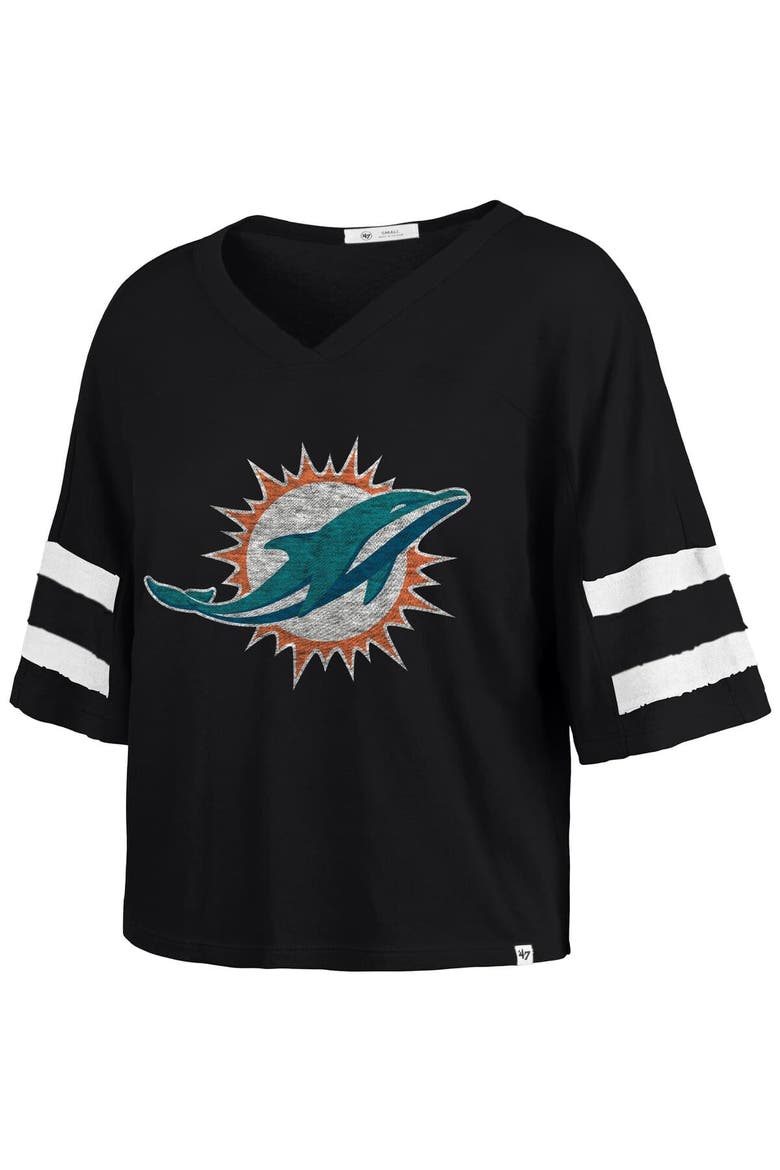 Women's '47 Black Miami Dolphins Premier Scout Cropped V-Neck T-Shirt, Alternate, color, Black