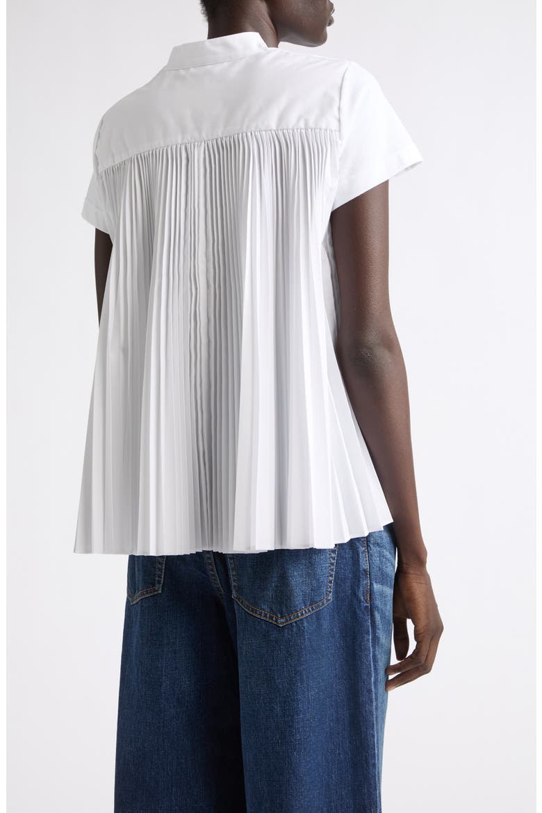 Mixed Media Pleated Poplin & Jersey Pocket T-Shirt, Alternate, color, WHITE/ WHITE