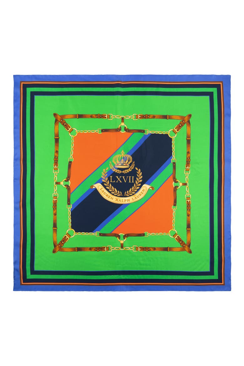 Equestrian Silk Square Scarf, Alternate, color, GREEN