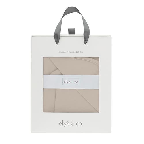 Ely's & Co. Jersey Knit Cotton Swaddle Blanket And Beanie Gift Set In Tan
