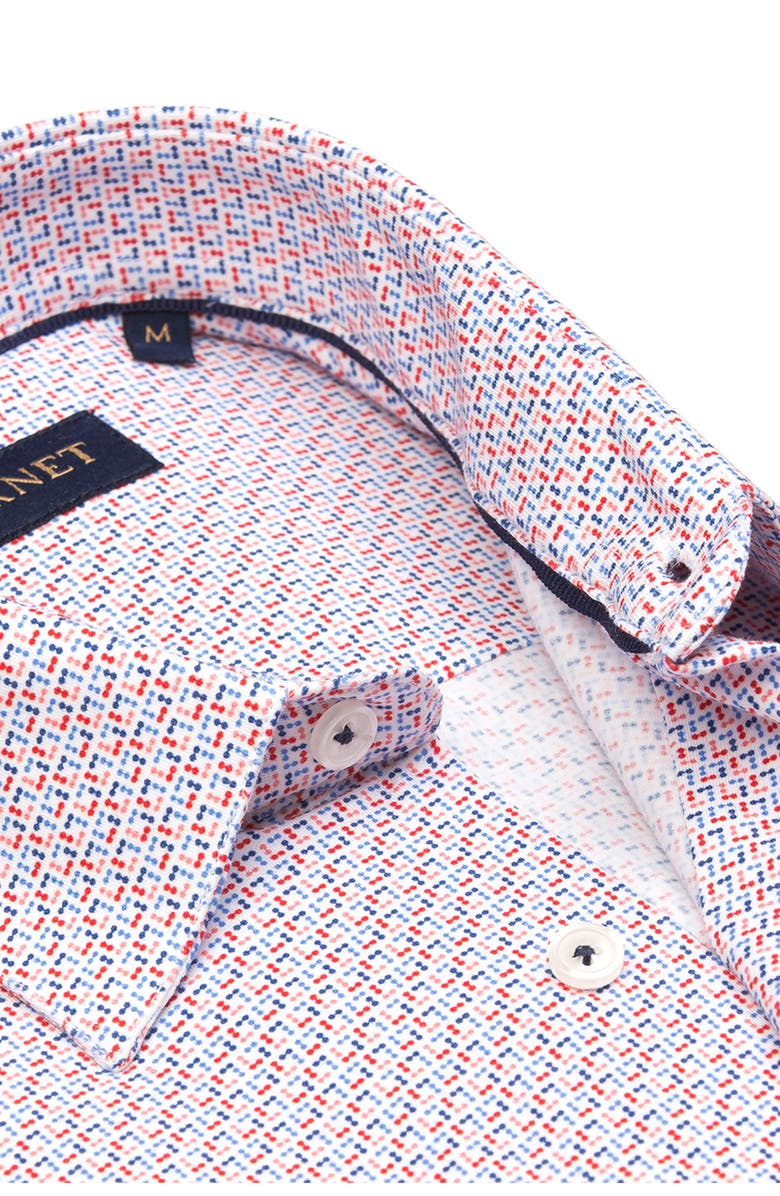 STUDIO GARNET LOS ANGELES Pixel Grid Stretch Supima Cotton Button-Up Shirt, Alternate, color, Red