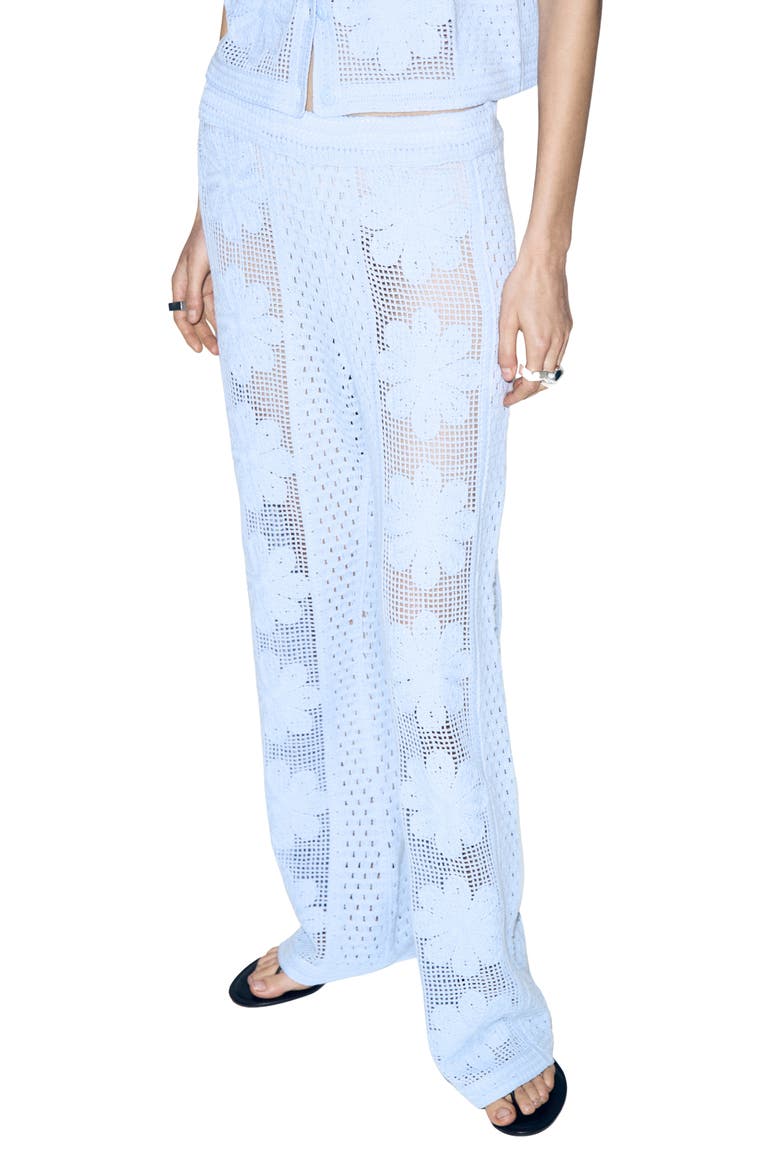 Openwork Embroidery Straight Leg Pants, Main, color, SKY BLUE