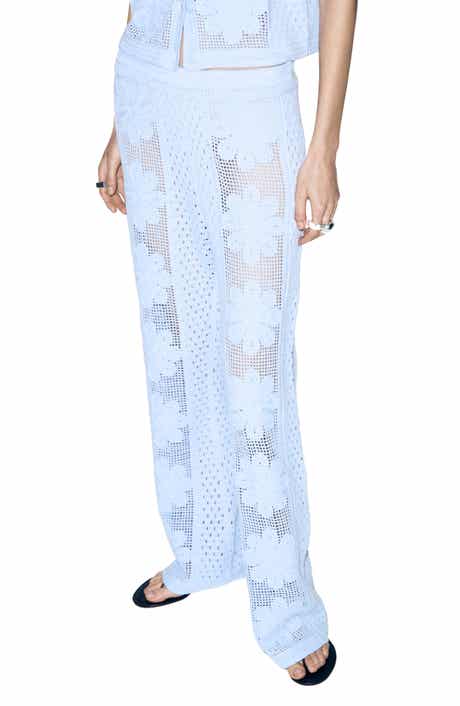 Openwork Embroidery Straight Leg Pants