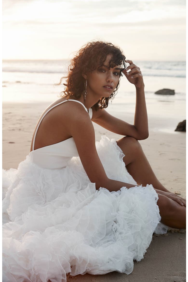 Middleton Chiffon Ruffle Gown, Alternate, color, WHITE / NATURAL