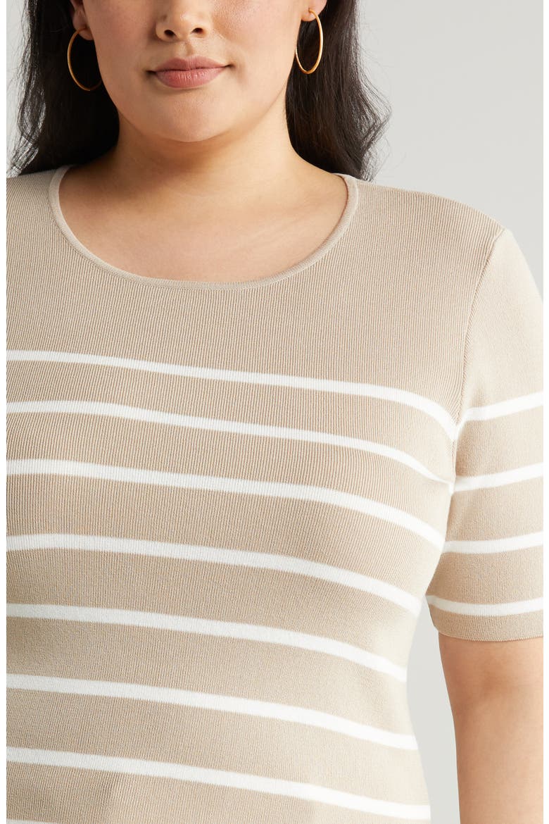 Stripe Short Sleeve Sweater, Alternate, color, SAND IVORY