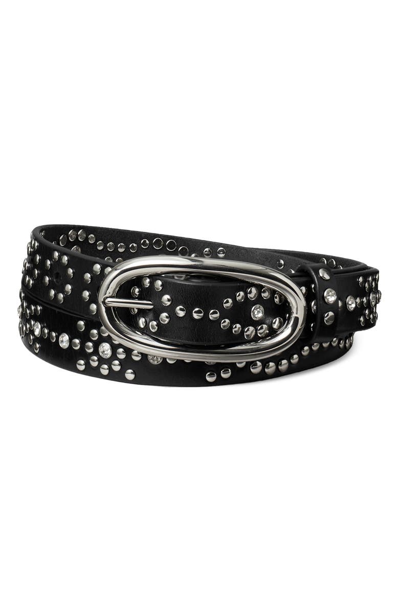 Tory Burch Pierced Studded Leather Buckle Belt, Main, color, Black