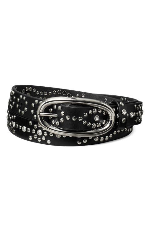 Pierced Studded Leather Buckle Belt