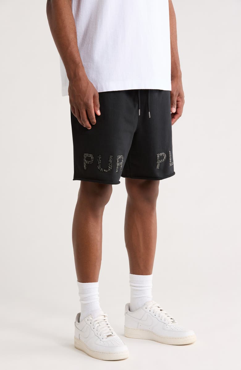 PURPLE BRAND Beaded Logo French Terry Shorts, Alternate, color, Black