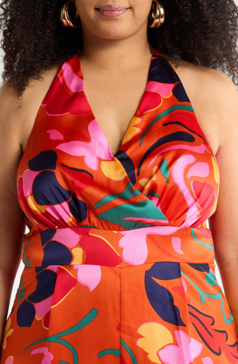 SUGARLIPS Magic Moment Floral Halter Jumpsuit, Alternate, color, Orange Multi