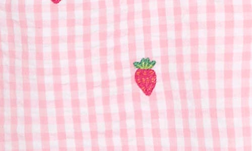 JOJO MAMAN BÉBÉ JOJO MAMAN BEBE GINGHAM CHECK STRAWBERRY EMBROIDERED COTTON SEERSUCKER TOP & SHORTS SET