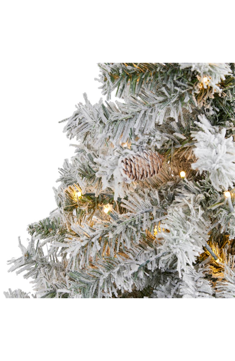 NEARLY NATURAL 4-ft Flocked White River Mountain Pine Artificial Christmas Tree with Pinecones and 100 Clear LED Lights, Alternate, color, Green