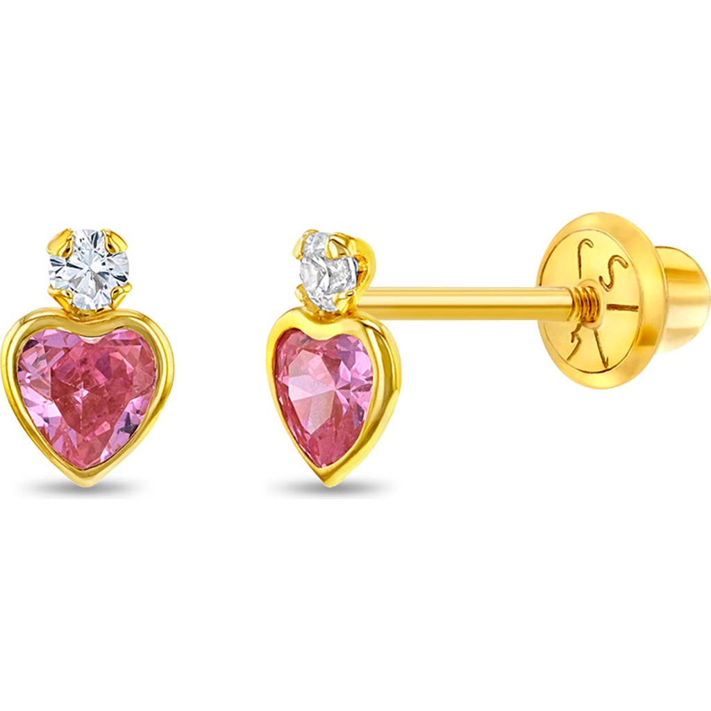 In Season Jewelry 14k Royal Heart Cubic Zirconia Earrings In Pink