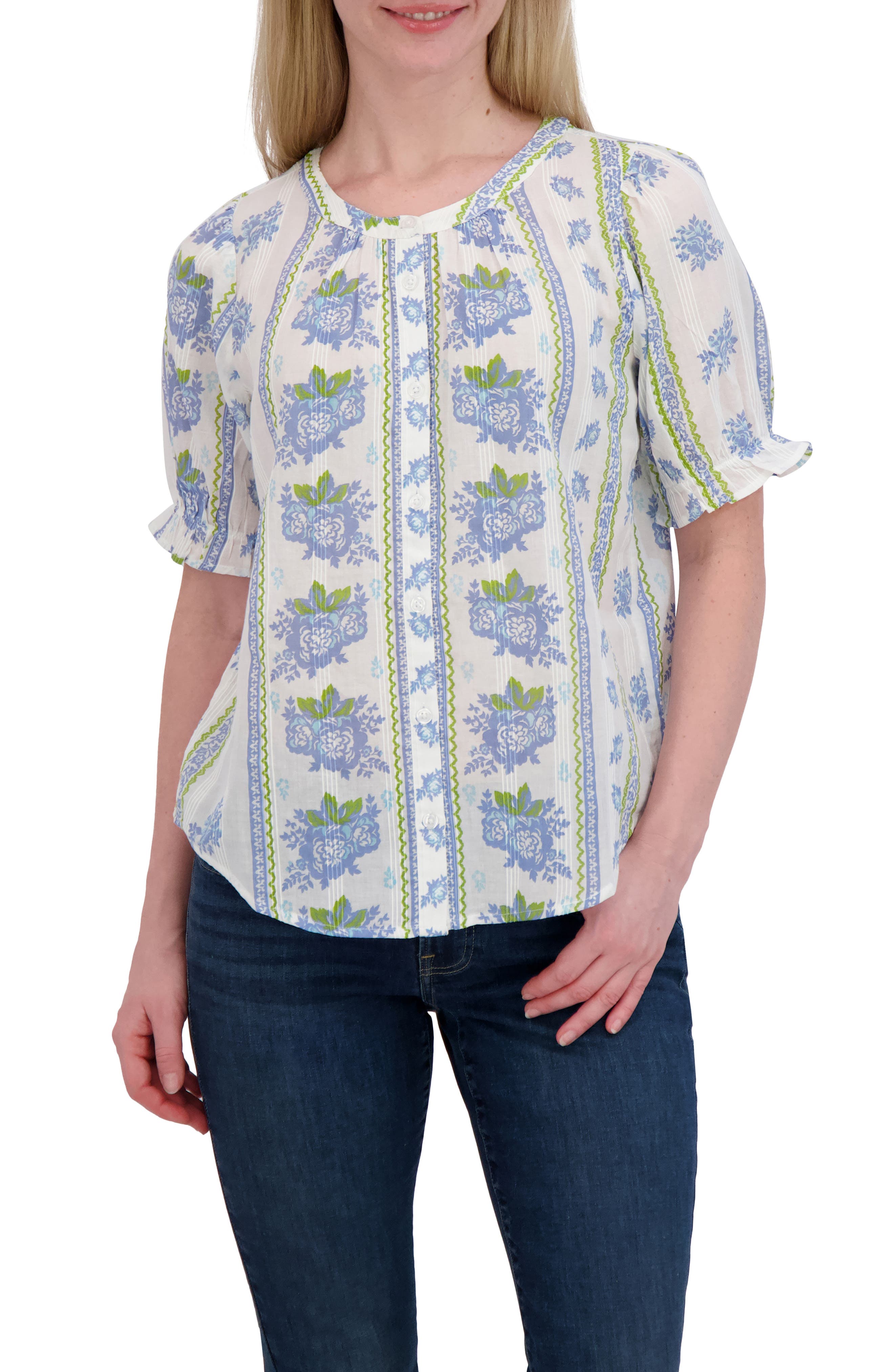 Lucky Brand Floral Puff Sleeve Button-Up Shirt