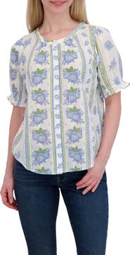 Lucky Brand Floral Puff Sleeve Button-Up Shirt