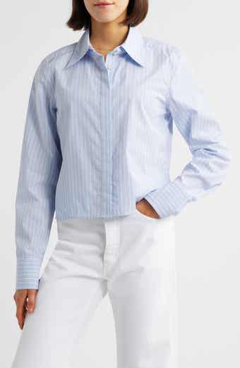 FRAME The Modern Collar Stripe Crop Button-Up Shirt