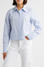 FRAME The Modern Collar Stripe Crop Button-Up Shirt