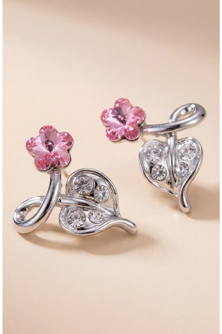 Flower Crystal Drop Earrings, Alternate, color, Pink