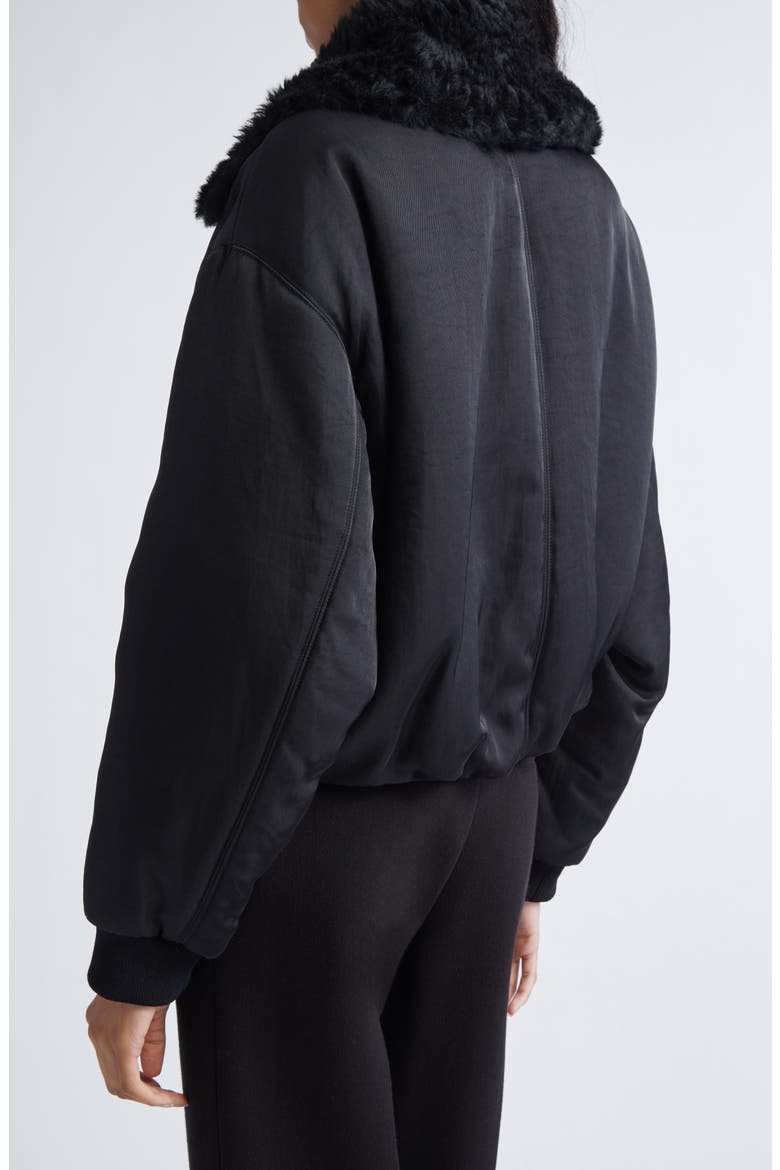Vadra Recycled Nylon Bomber Jacket With Faux Shearling Collar, Alternate, color, BLACK