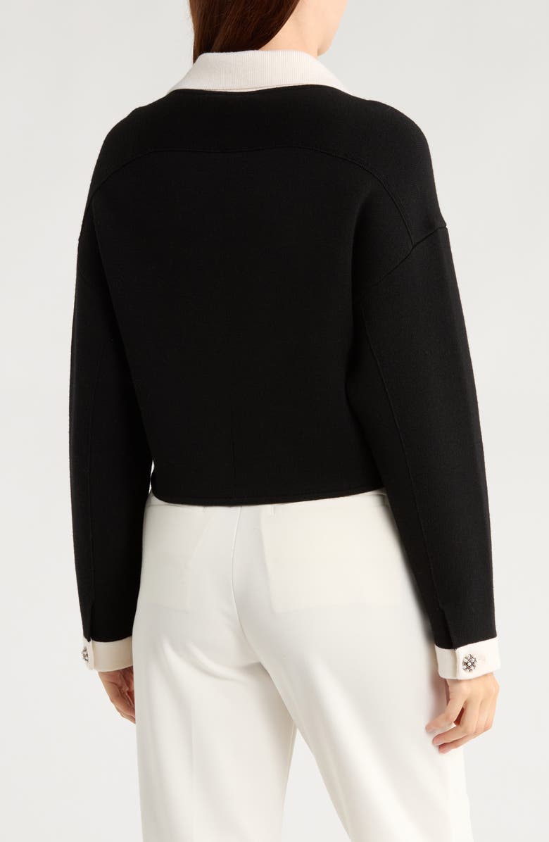Alice + Olivia Verdell Wool Blend Sweater Jacket, Alternate, color, Black/ Soft White