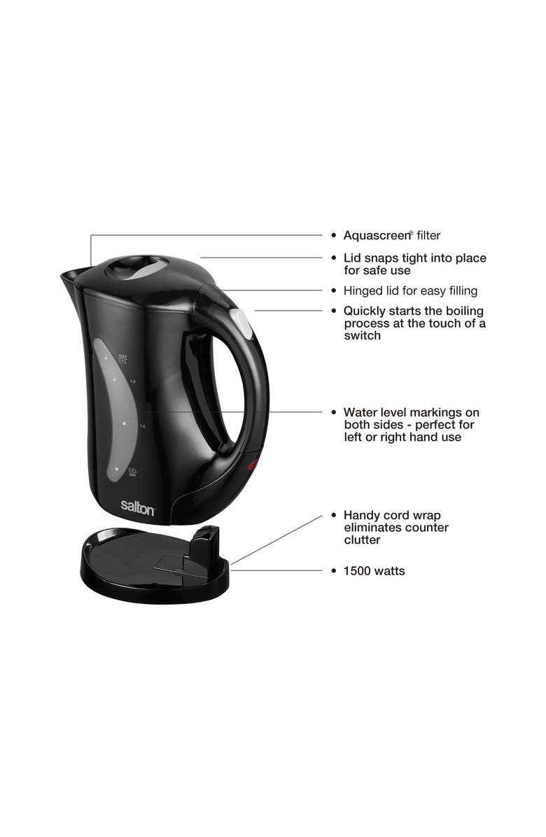 Salton Cordless Electric Kettle, Alternate, color, Black