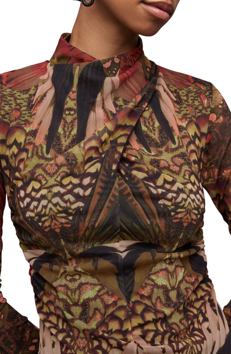 AllSaints Tia Gene Long Sleeve Mesh Midi Dress, Alternate, color, 