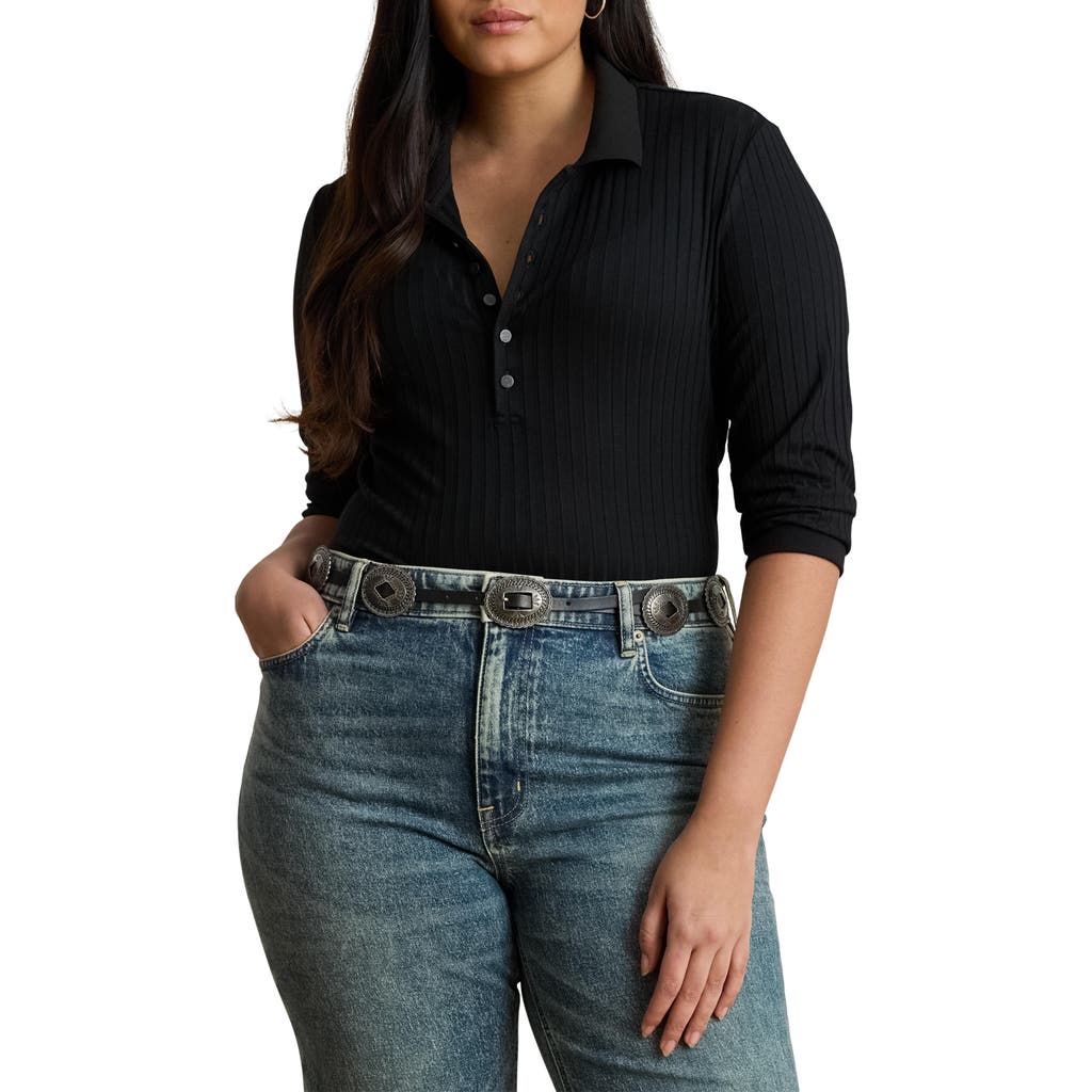 Ralph Lauren Lauren Wide Rib Polo Shirt In Black