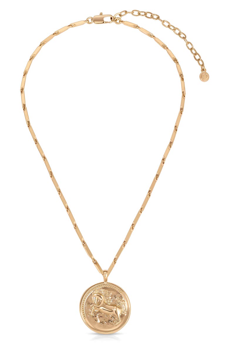 Equestrian Medallion Pendant Necklace, Main, color, GOLD