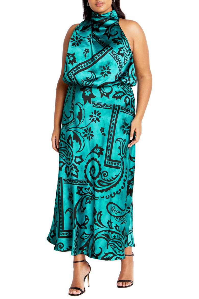 Elaine Print Sleeveless Maxi Dress, Main, color, TURQUOISE/ BLACK PAISLEY