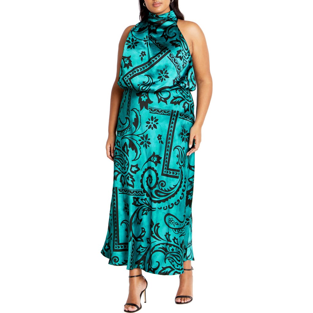 City Chic Elaine Print Sleeveless Maxi Dress In Blue