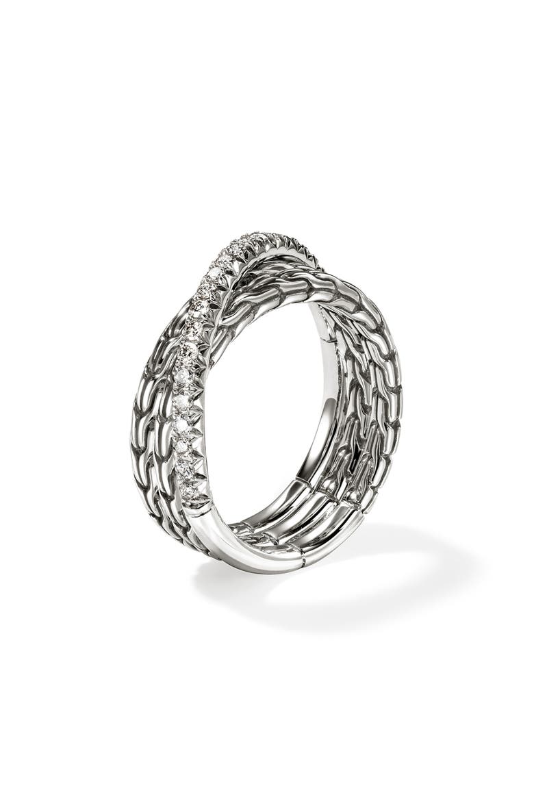 JH Essential Diamond Pavé Crossover Ring, Alternate, color, SILVER/ DIAMOND