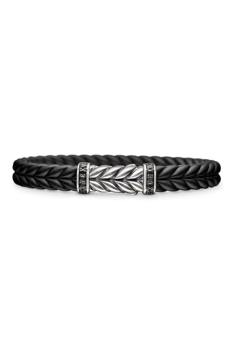 9mm Chevron Rubber Bracelet with Pavé Black Diamonds, Main, color, STERLING SILVER