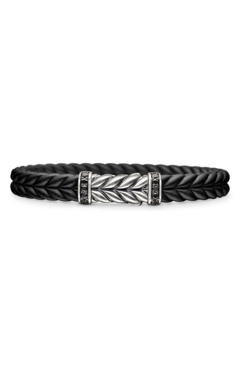 David Yurman 9mm Chevron Rubber Bracelet with Pavé Black Diamonds, Main, color, Sterling Silver