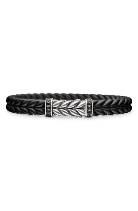 9mm Chevron Rubber Bracelet with Pavé Black Diamonds