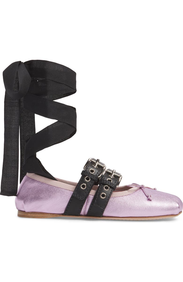 Miu Miu Lace-Up Ballerina Flat, Alternate, color,