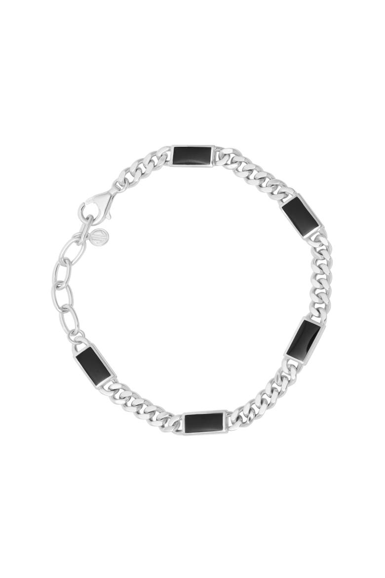 Dash-5 Curb Sterling Bracelet, Main, color, Black