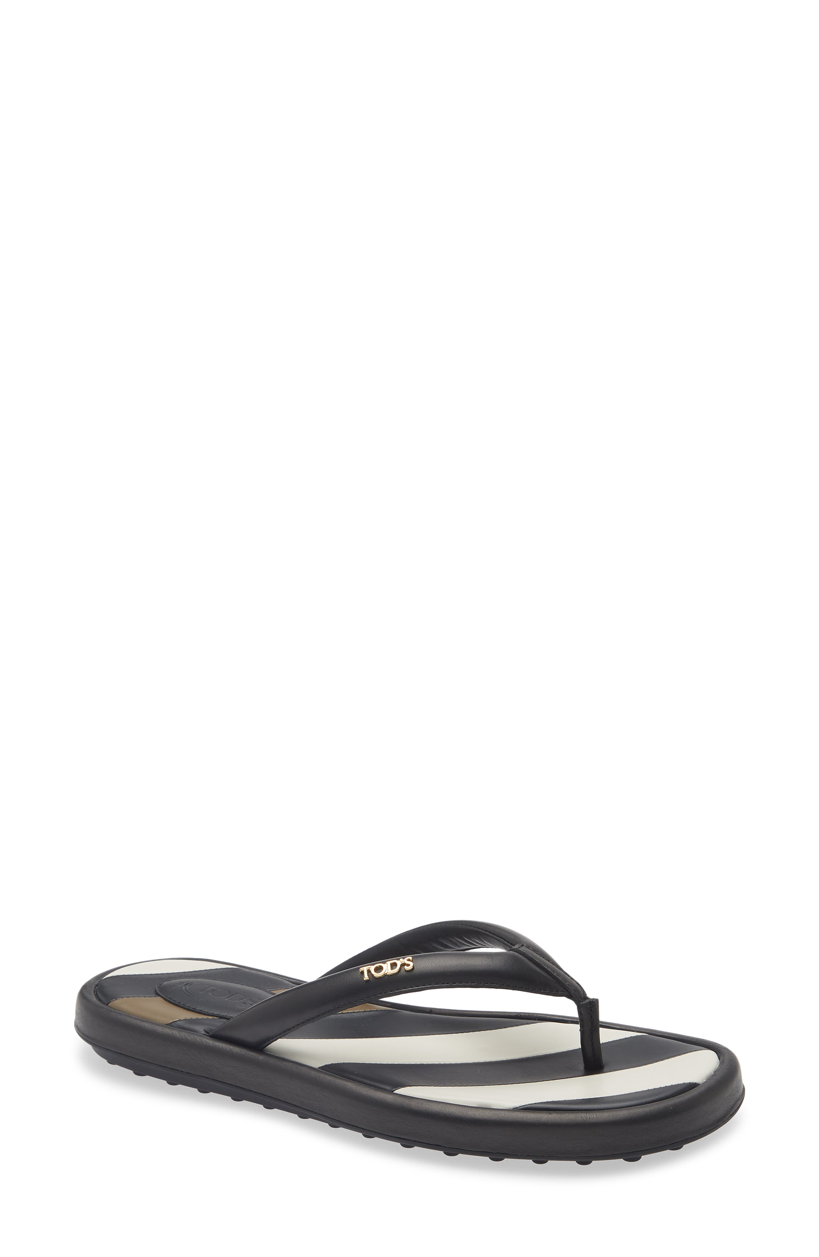 Tod's Stripe Leather Gomma Flip Flop, Main, color, Nero
