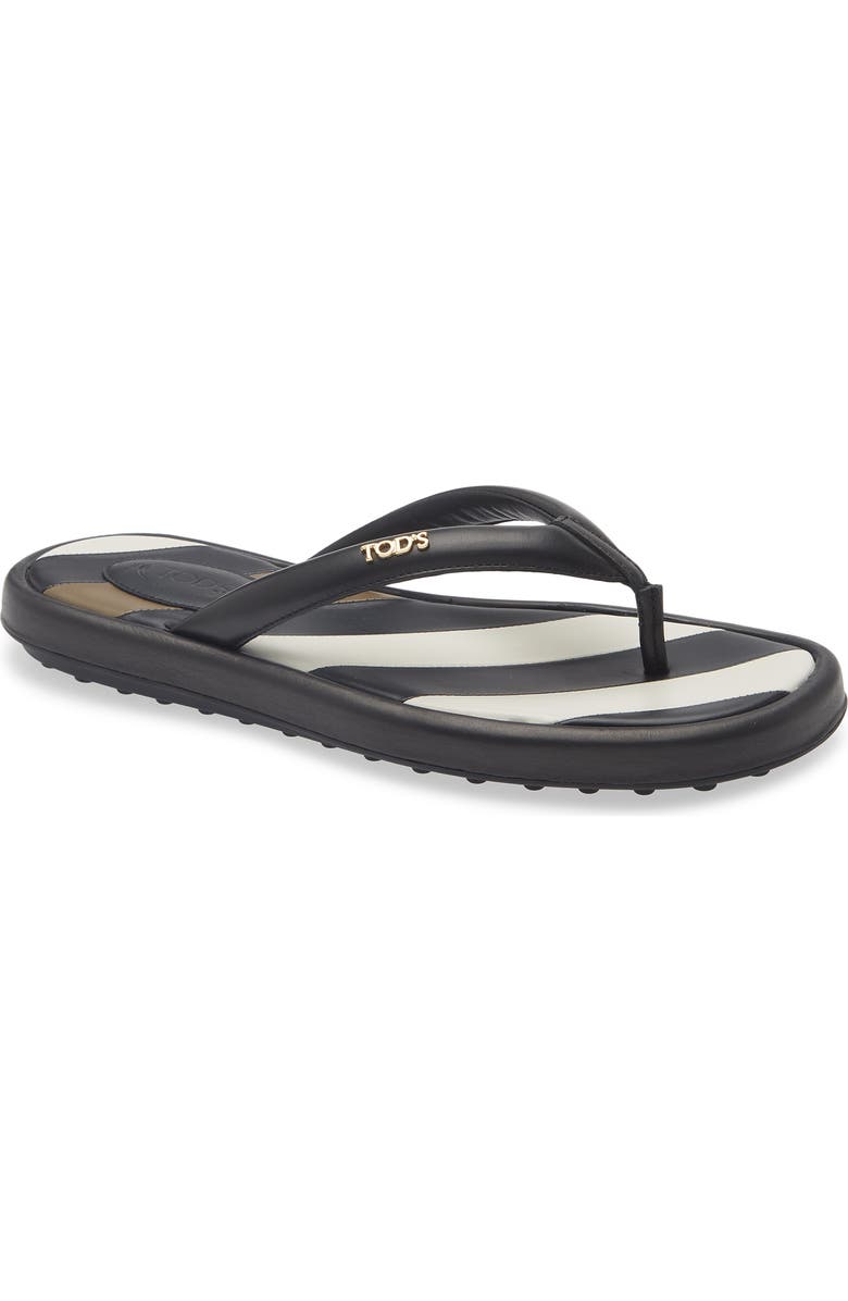 Tod's Stripe Leather Gomma Flip Flop, Main, color, Nero