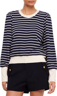 FIFTEEN TWENTY Striped Contrast Bishop Sleeve Cotton Top
