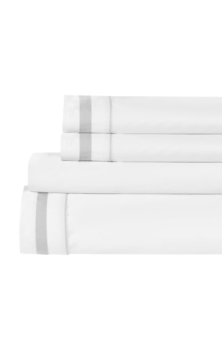 MELANGE HOME 300 Thread Count Percale Border Sheet Set, Alternate, color, Grey