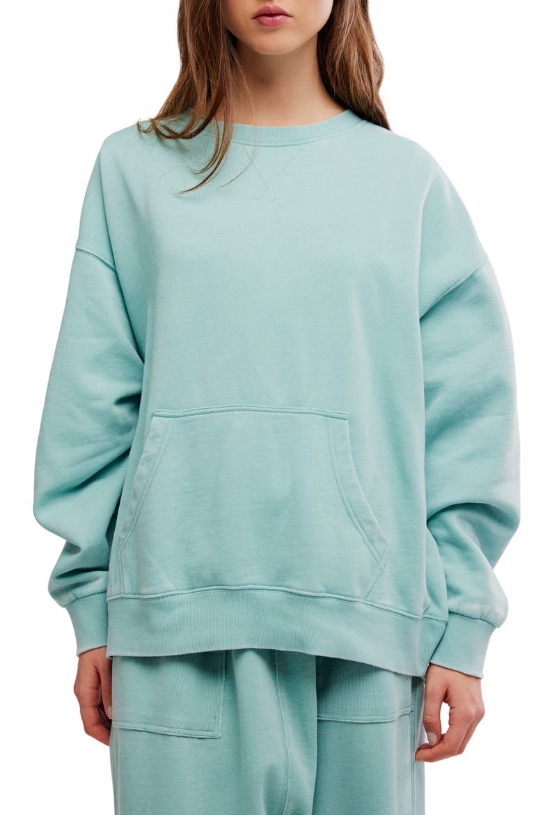 Intimately FP Slow It Down Oversize Cotton Blend Sweatshirt, Main, color, AQUA