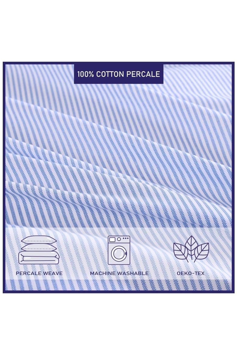 Oxford Stripe 200 Thread Count Cotton Percale Sheet Set, Alternate, color, WHITE/ BLUE