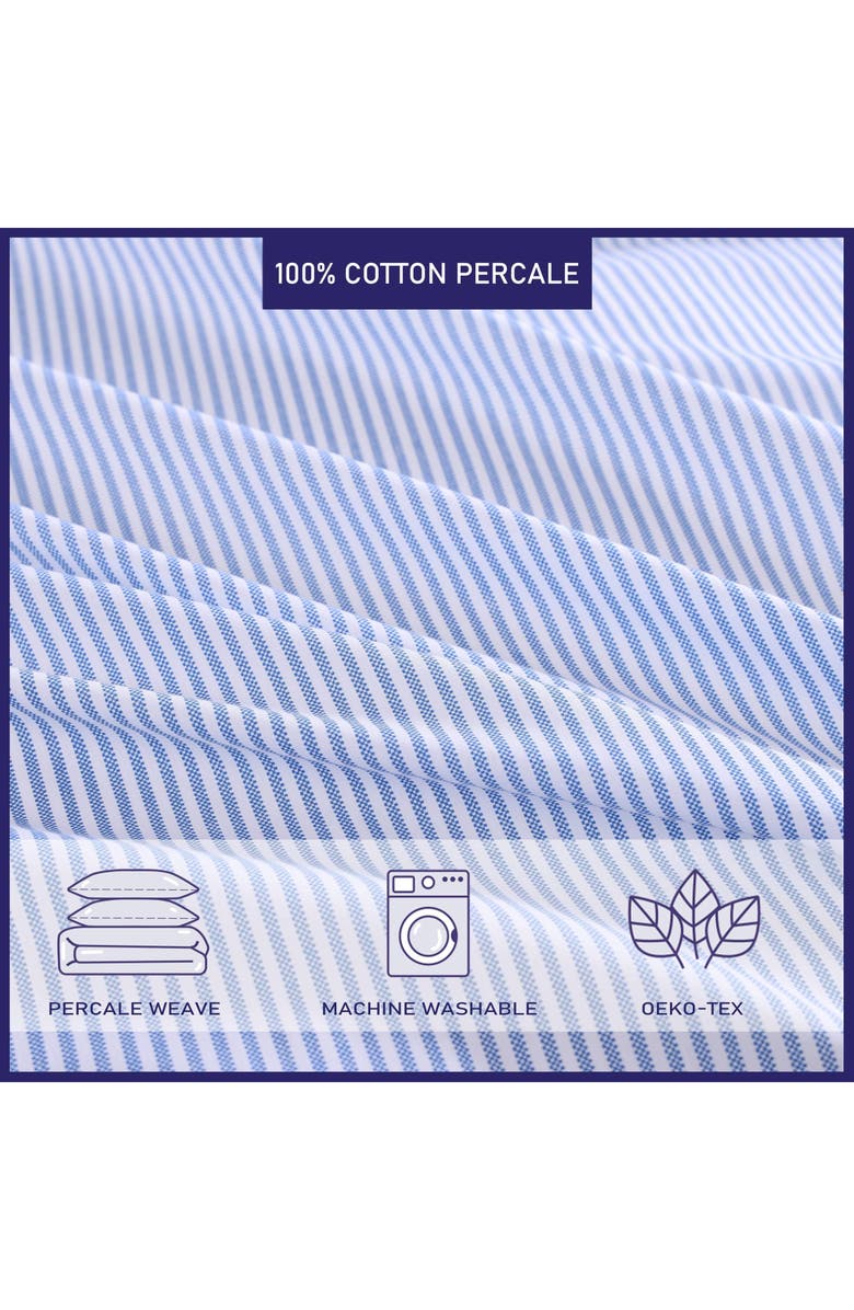 POPPY AND FRITZ Oxford Stripe 200 Thread Count Cotton Percale Sheet Set, Alternate, color, White/ Blue