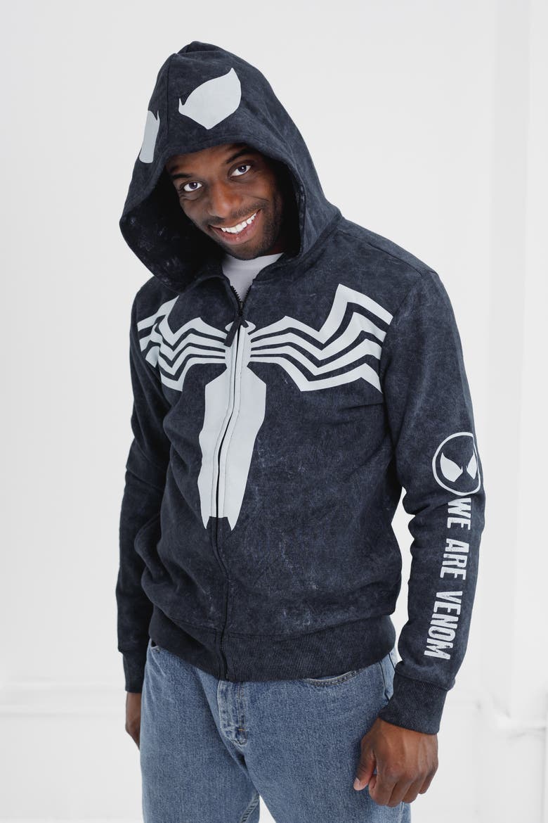 Spider-Man Fleece Zip-Up Hoodie, Alternate, color, Venom Mineral Black