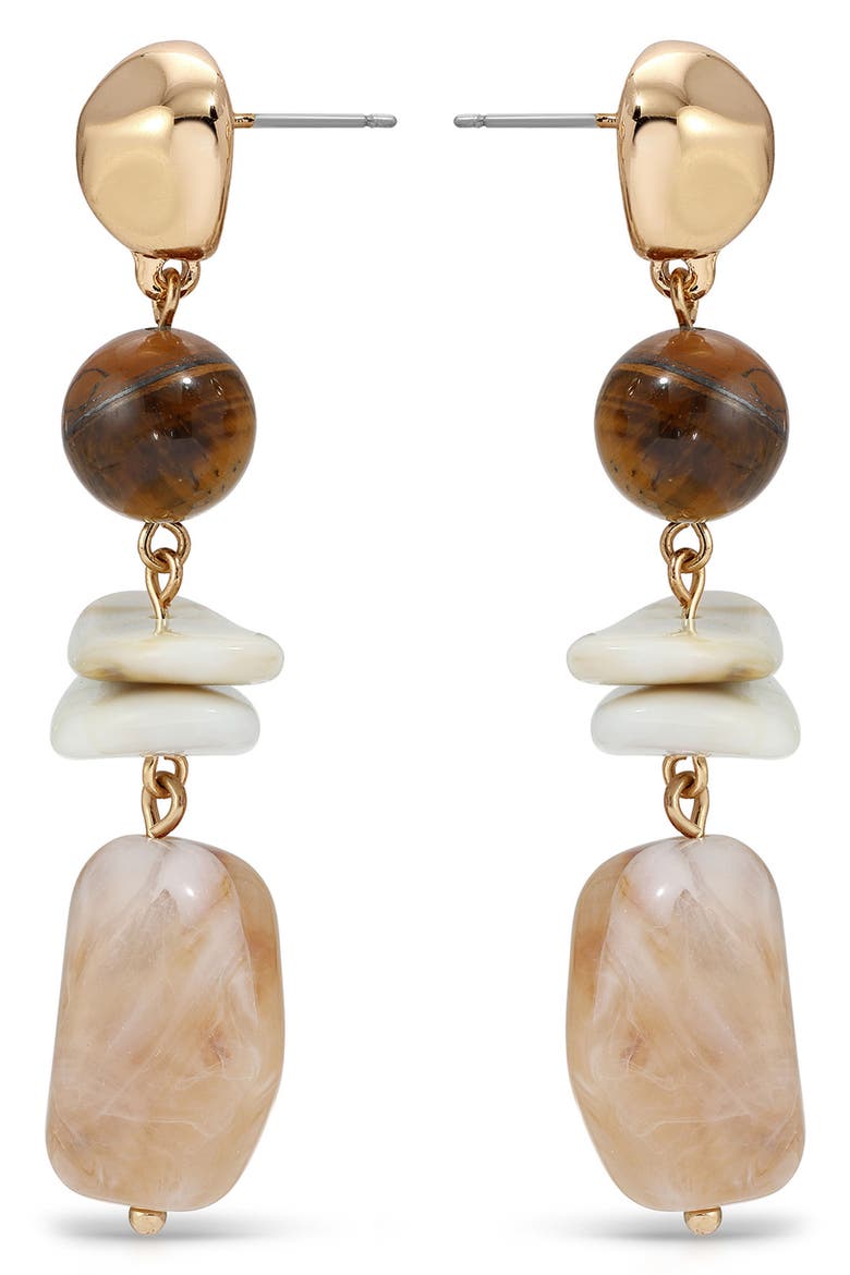 Solstice Stone 18k Gold Plated Drop Earrings, Alternate, color, BROWN